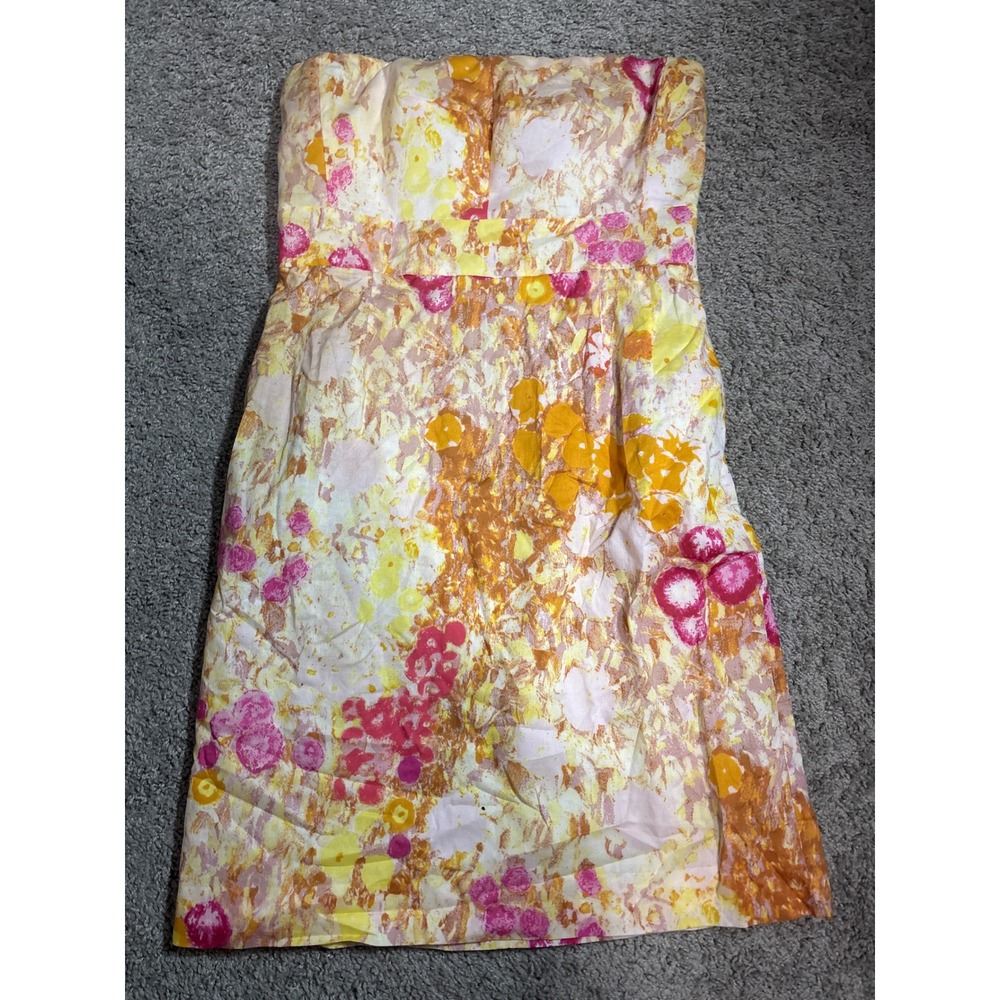 Old J crew Strapless Floral Mini Dress Pink Orange Yellow Summer Cocktail size 6